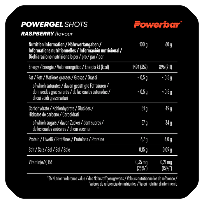 PowerGel Shots - Gominolas energéticas altas en carbohidratos - (Sabor Frambuesa) 60g