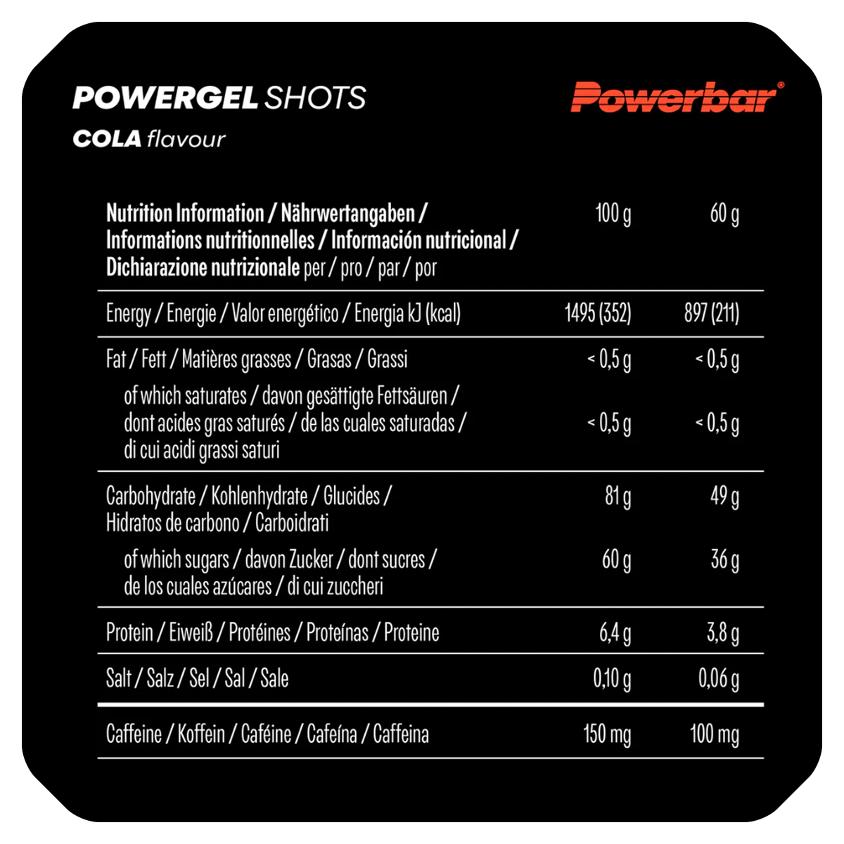 PowerGel Shots + Cafeína - Gominolas energéticas altas en carbohidratos - (Sabor Cola) 60g