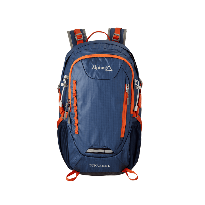Mochila Dufour 30L azul y naranja, vista frontal