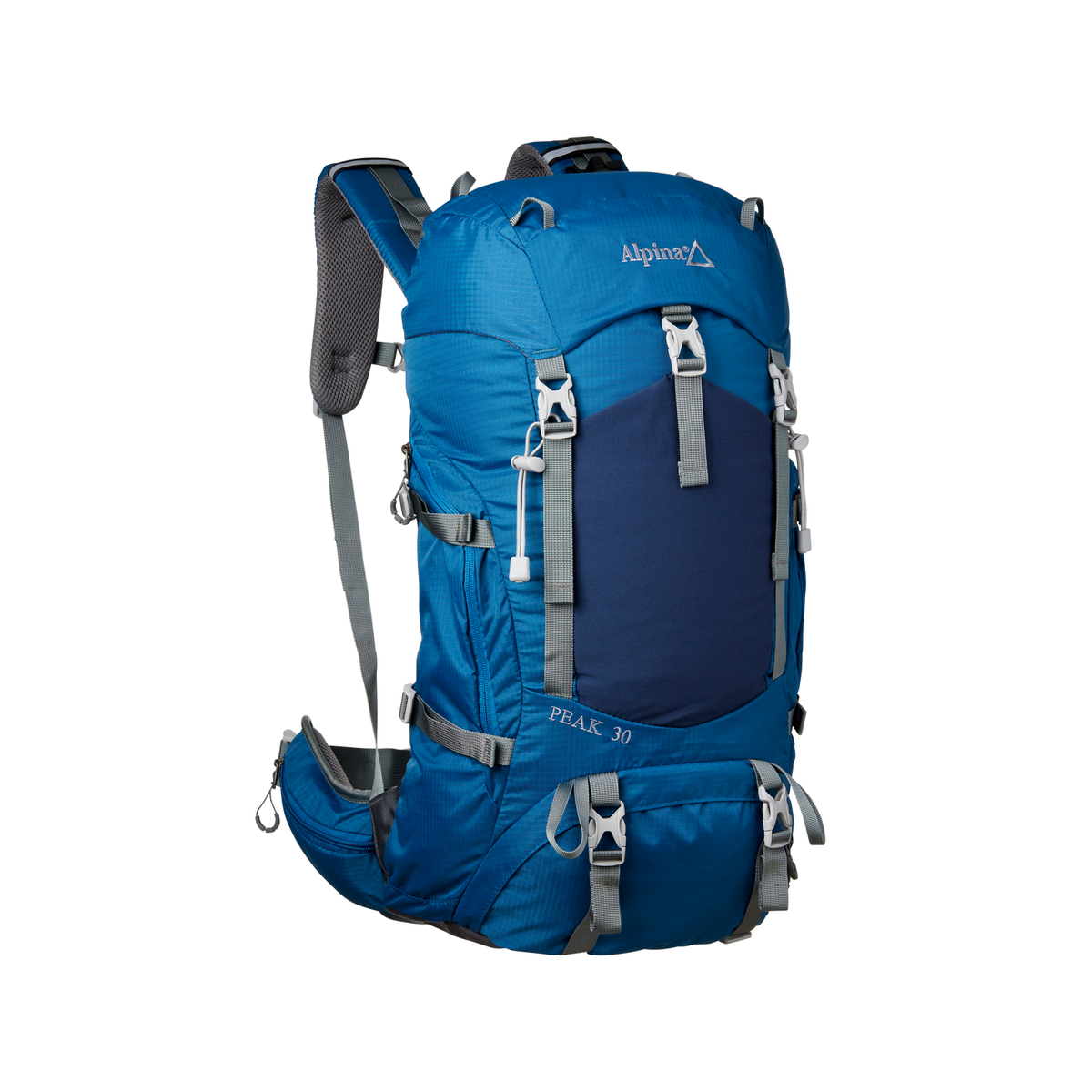 Mochila Peak 30L azul, vista lateral