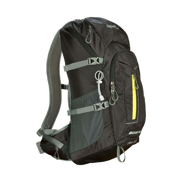Mochila Race 35L negra y amarilla, vista lateral