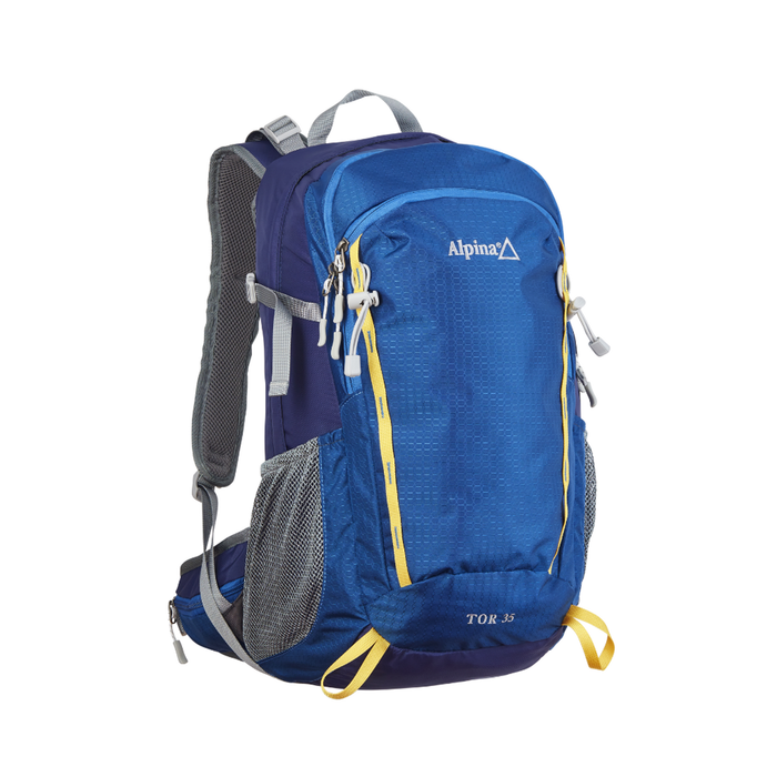 Mochila Tor 35L azul y amarilla