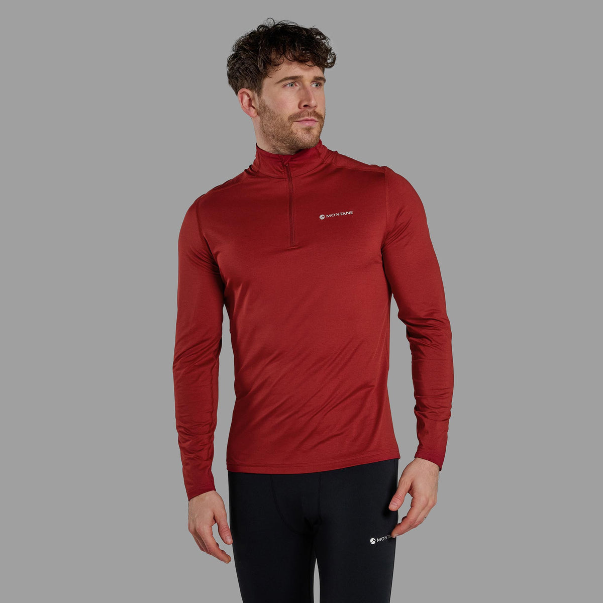 Montane Dart XT Zip Neck Dark Maple para hombre en uso