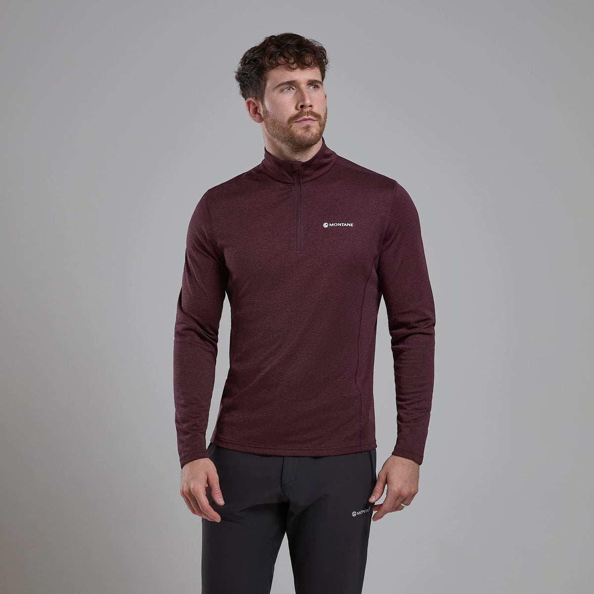 Montane Dart Zip Neck Dark Garnet para hombre, vista de uso frontal