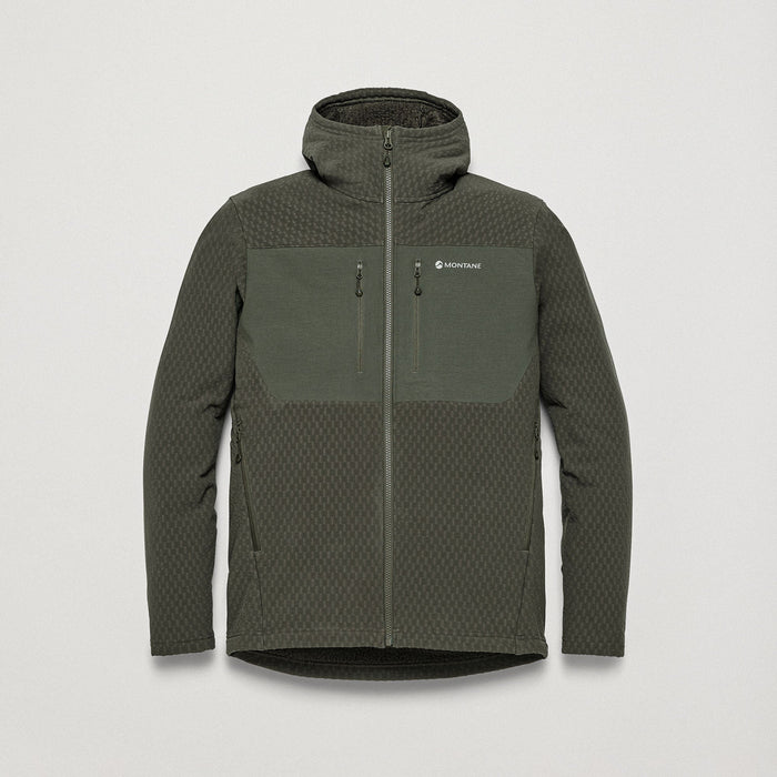 Dura XT Hooded Fleece Jacket para hombre en color Moss, vista frontal