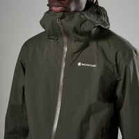 Detalle de cuello y cremallera de la Norste Waterproof Jacket Moss